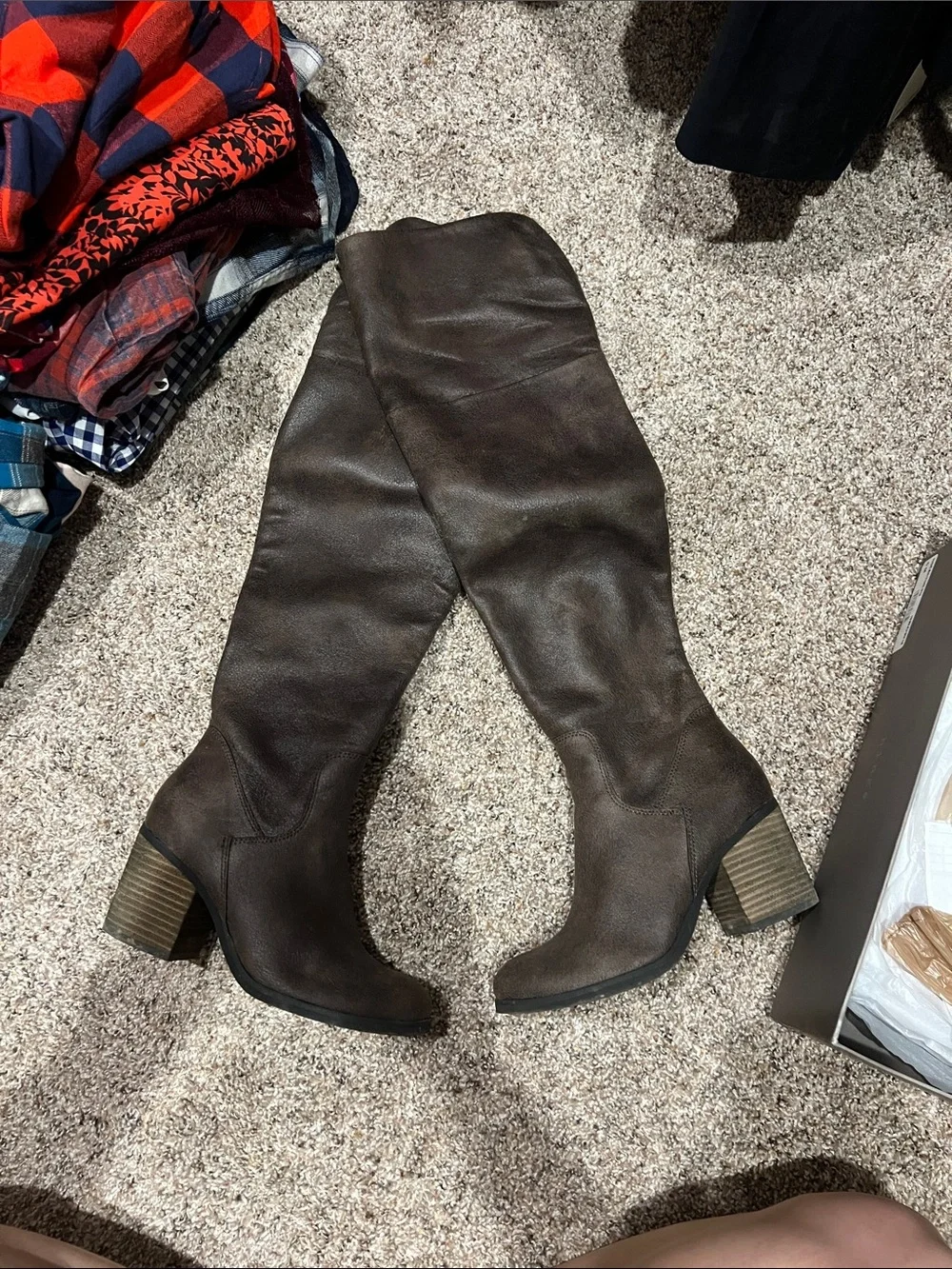 hinge Dark Brown Over-the-Knee Leather Block Heel Boots
